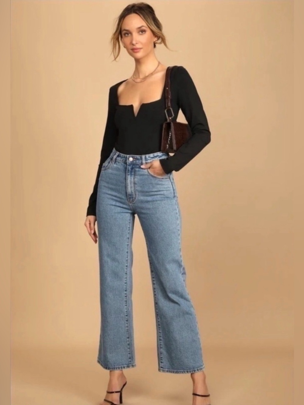 Lulus bodysuit black notch v neck NWT xs
